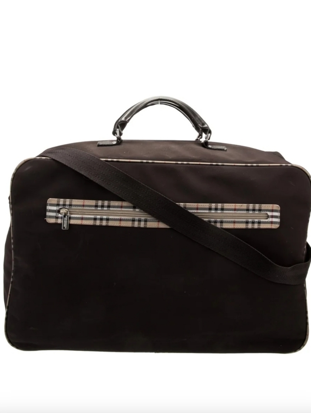 Burberry Brown Nylon Plaid Travel Duffel Bag Large Weekender Crossbody Luggage .
